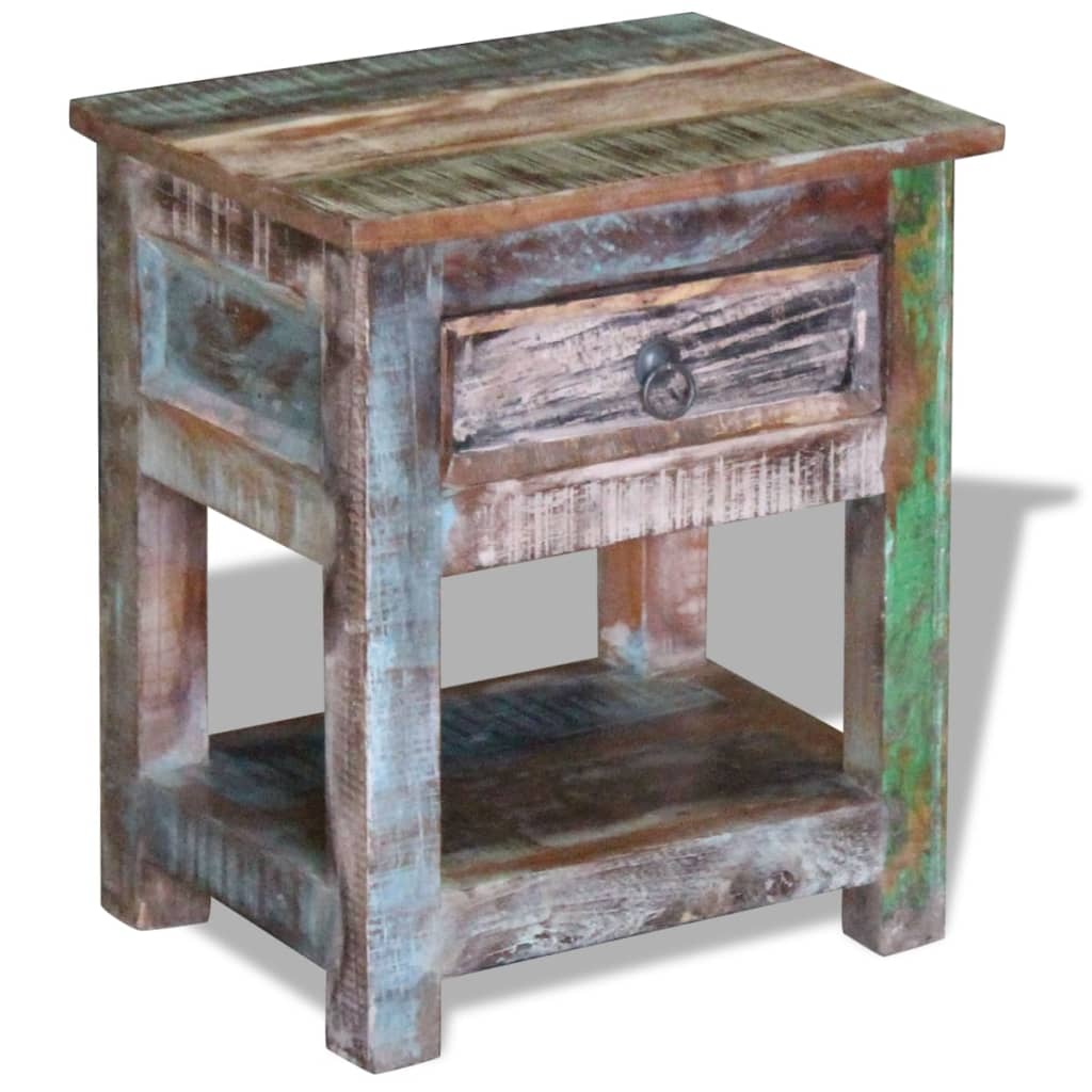Bočni stolić s 1 ladicom masivno obnovljeno drvo 43x33x51 cm