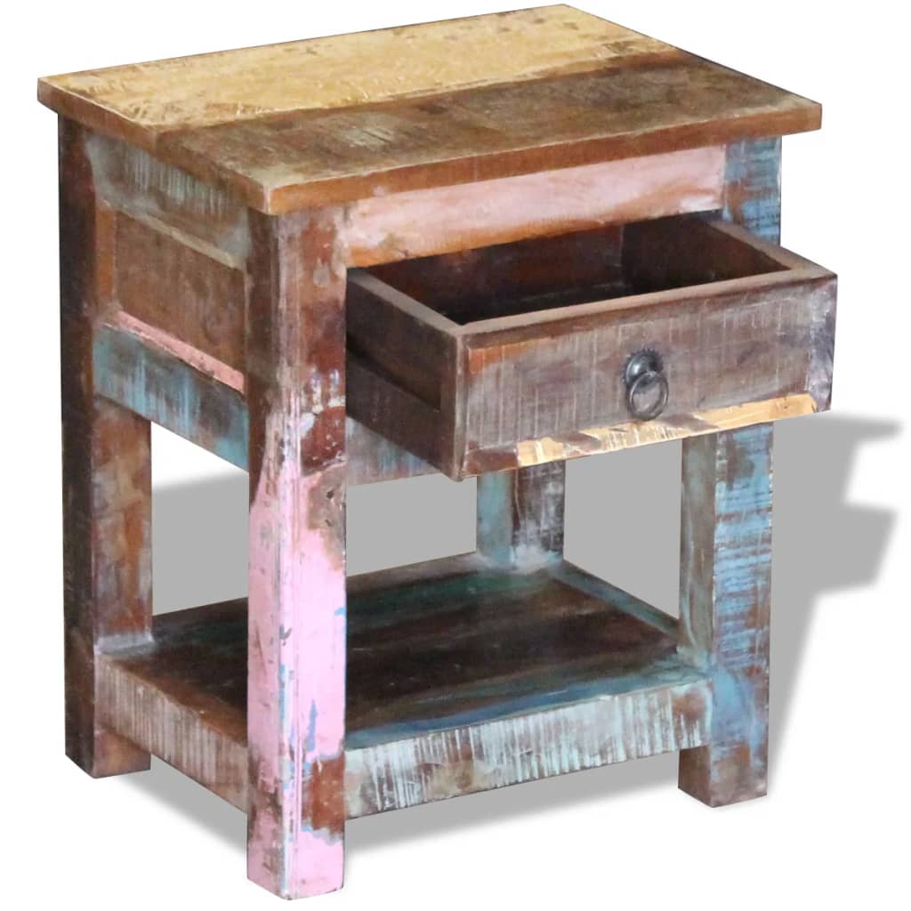 Bočni stolić s 1 ladicom masivno obnovljeno drvo 43x33x51 cm