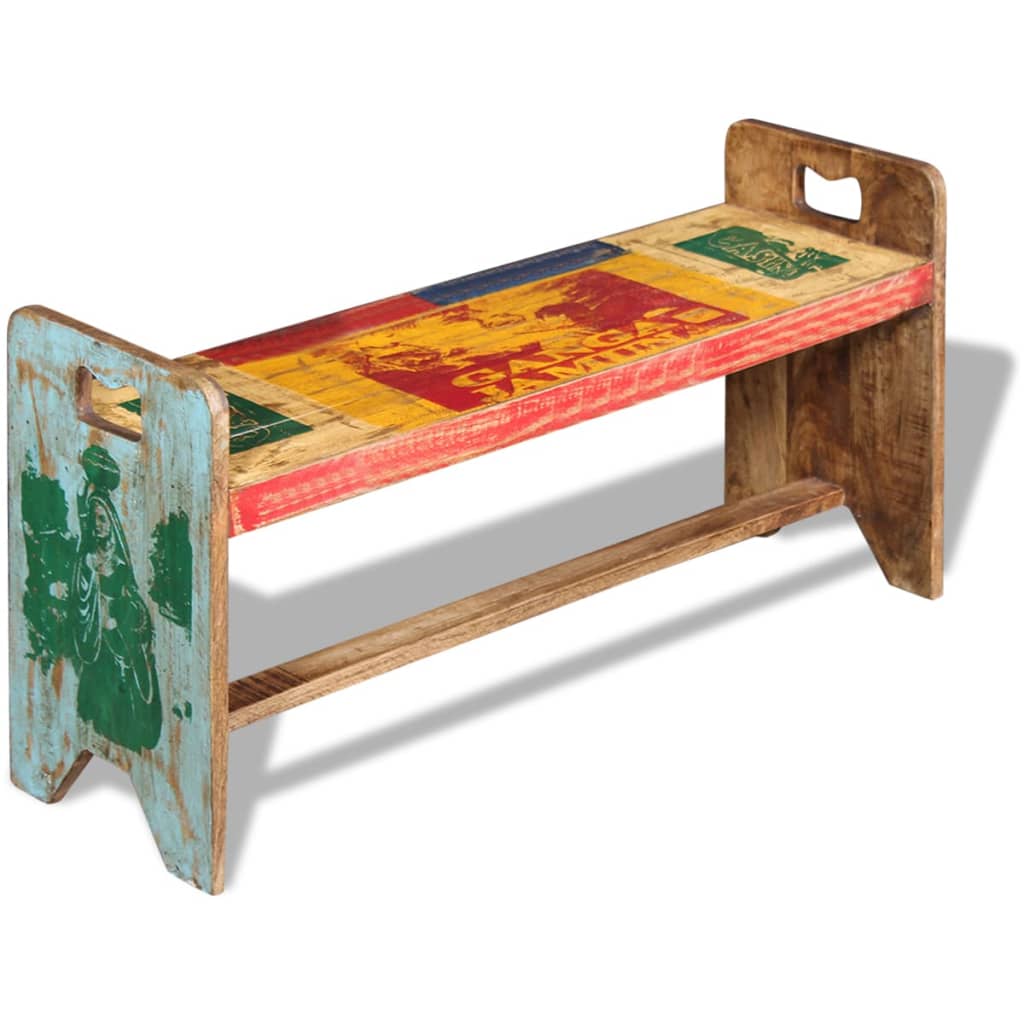 Klupa od masivnog obnovljenog drva 100 x 30 x 50 cm