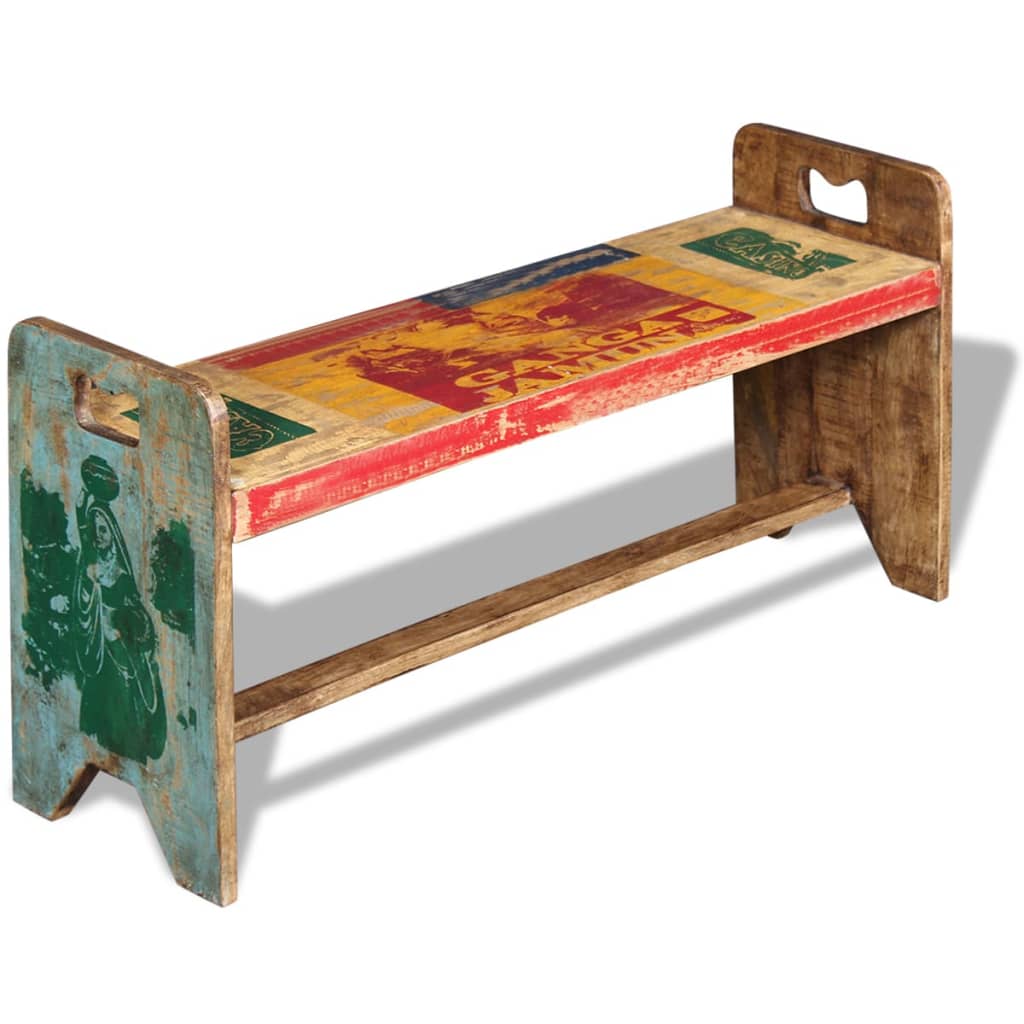 Klupa od masivnog obnovljenog drva 100 x 30 x 50 cm