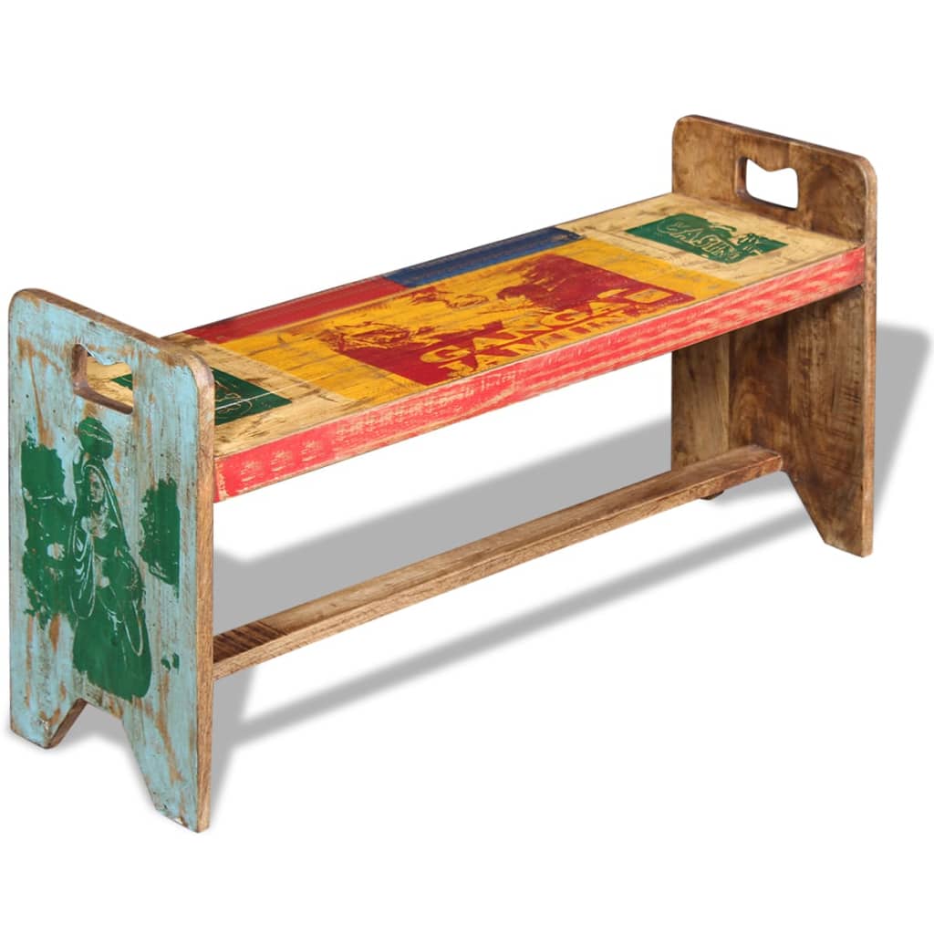 Klupa od masivnog obnovljenog drva 100 x 30 x 50 cm