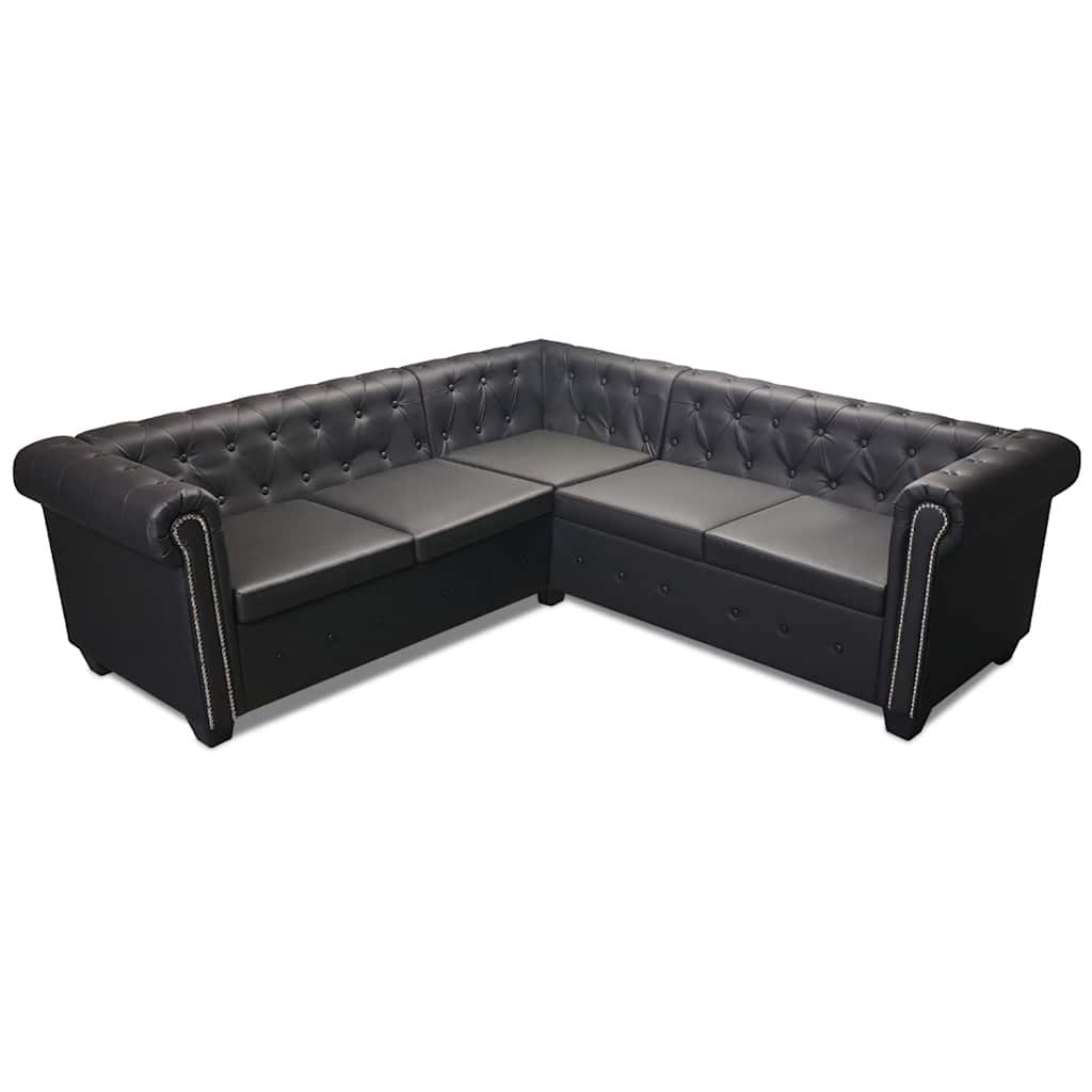 Kutna garnitura Chesterfield za 5 osoba od umjetne kože crna