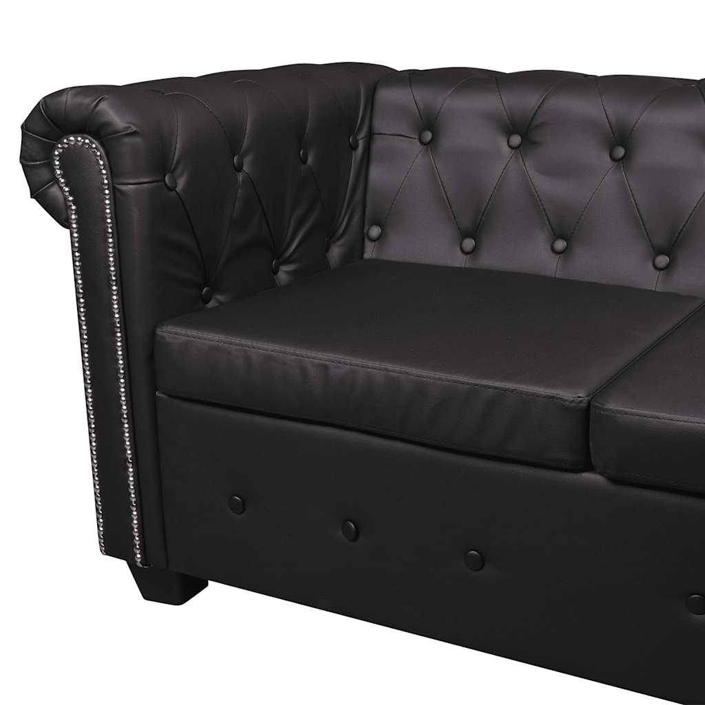 Kutna garnitura Chesterfield za 5 osoba od umjetne kože crna