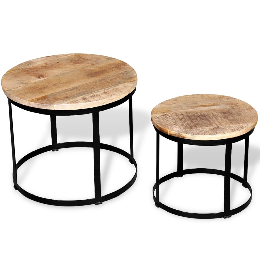Dvodijelni Set Stolića za Kavu Masivno Mango Drvo Okrugli 40cm/50cm