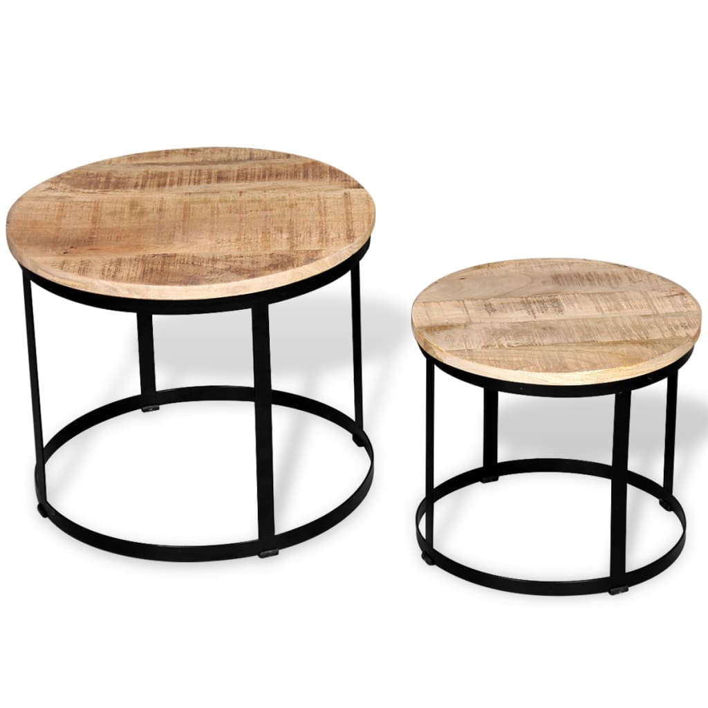 Dvodijelni Set Stolića za Kavu Masivno Mango Drvo Okrugli 40cm/50cm
