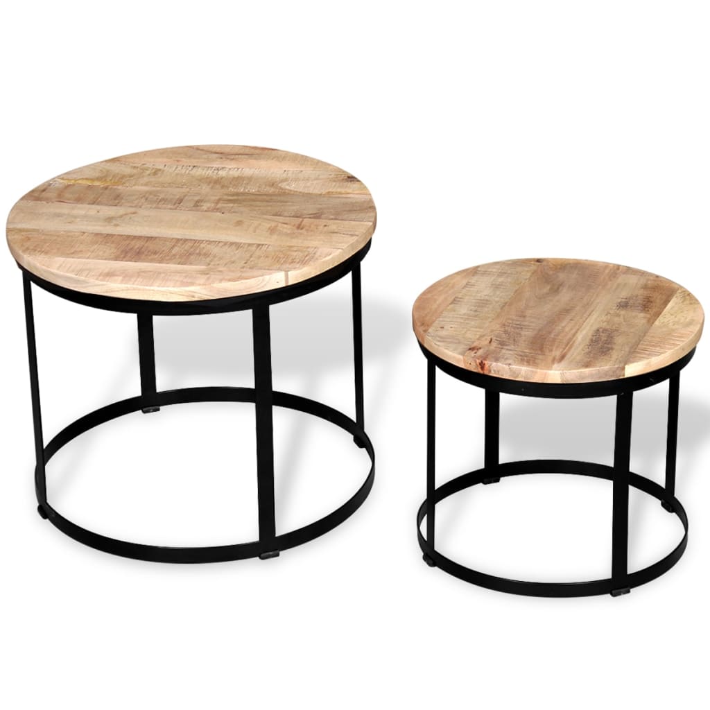 Dvodijelni Set Stolića za Kavu Masivno Mango Drvo Okrugli 40cm/50cm