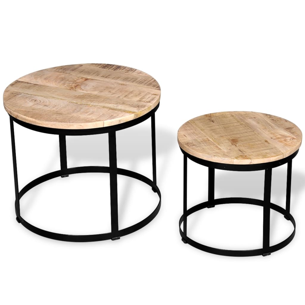 Dvodijelni Set Stolića za Kavu Masivno Mango Drvo Okrugli 40cm/50cm