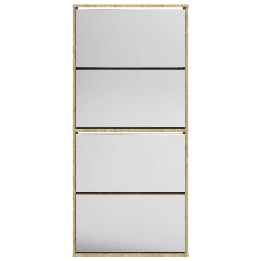 Ormarić za cipele s ogledalom 4 razine 63x17x134 cm boja hrasta