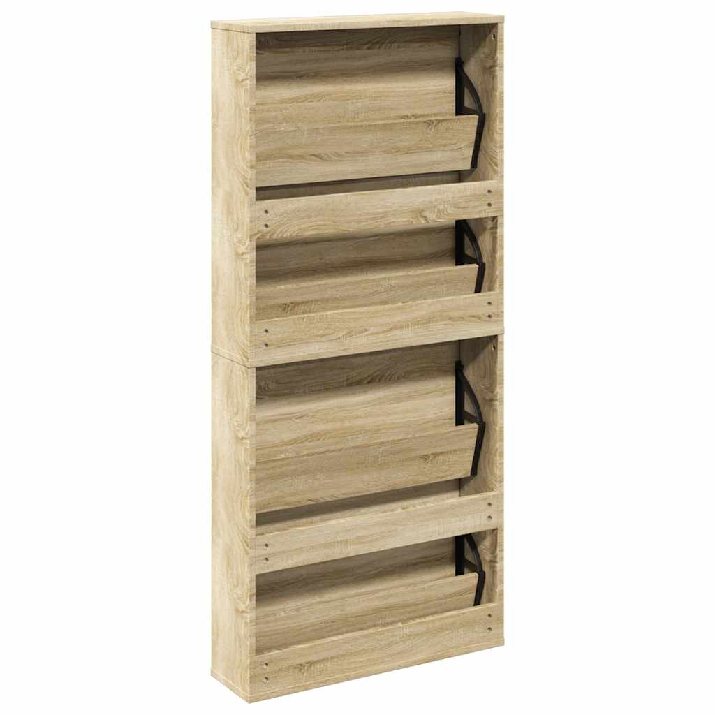 Ormarić za cipele s ogledalom 4 razine 63x17x134 cm boja hrasta