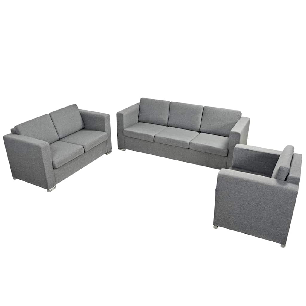 Trodijelni set sofa od tkanine svijetlosivi