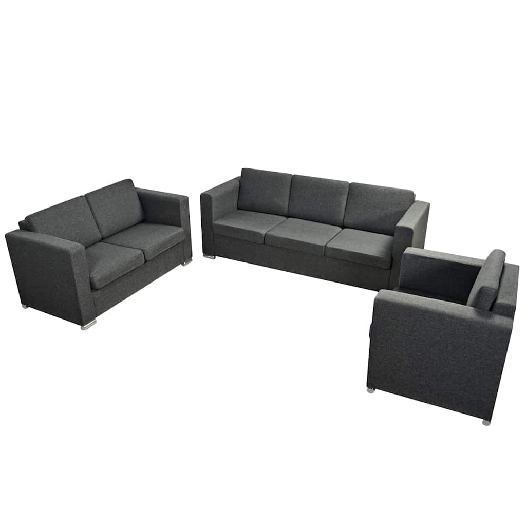 Trodijelni set sofa od tkanina tamnosivi