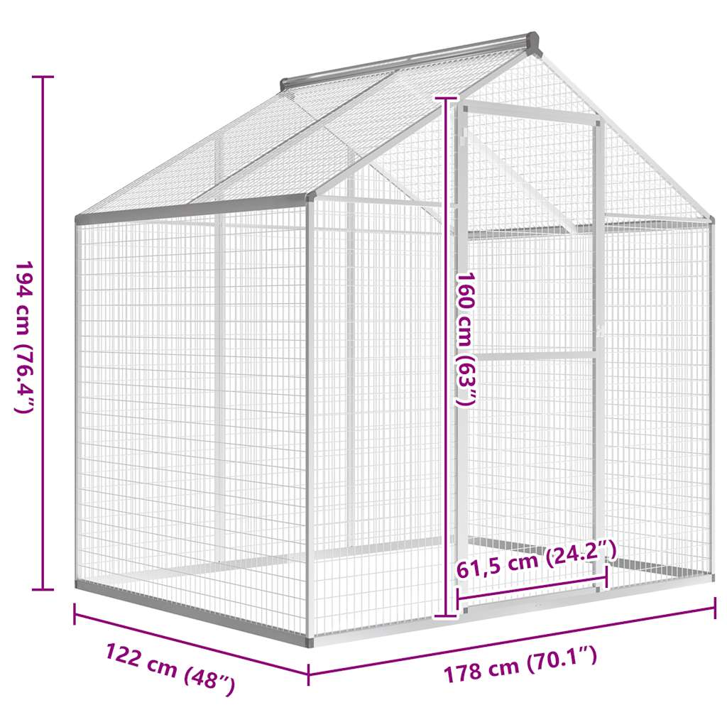 Vanjski kavez za ptice od aluminija 178 x 122 x 194 cm
