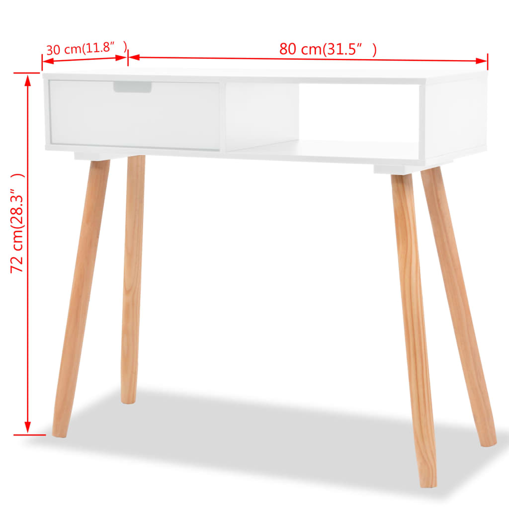 Konzolni Stol od Masivne Borovine 80x30x72 cm Bijeli