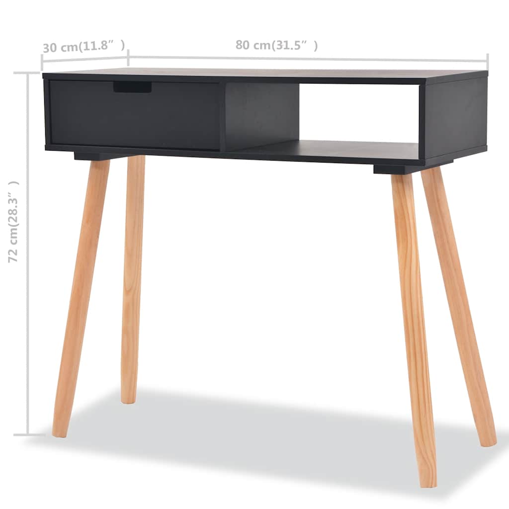 Konzolni Stol od Masivne Borovine 80x30x72 cm Crni