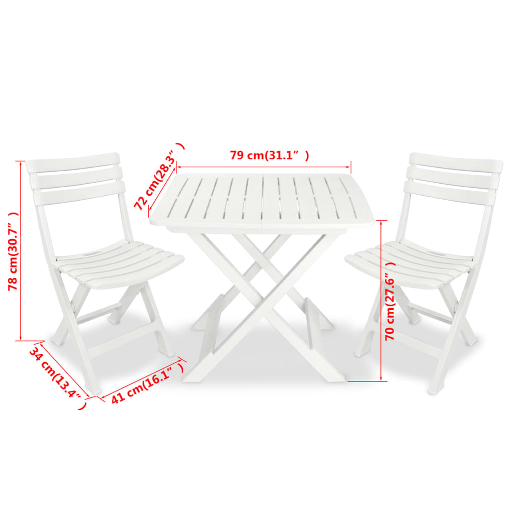 3-dijelni sklopivi bistro set plastični bijeli