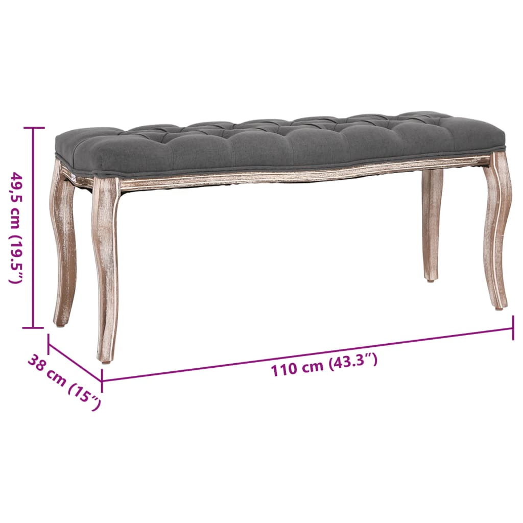 Klupa od tkanine i masivnog drva 110 x 38 x 48 cm tamnosiva