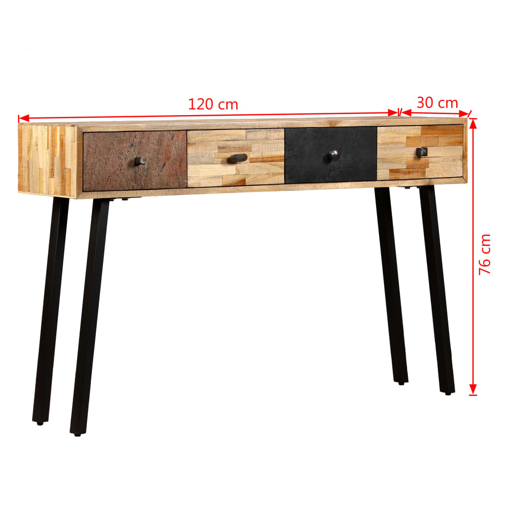 Konzolni Stol od Masivne Obnovljene Tikovine 120x30x76 cm