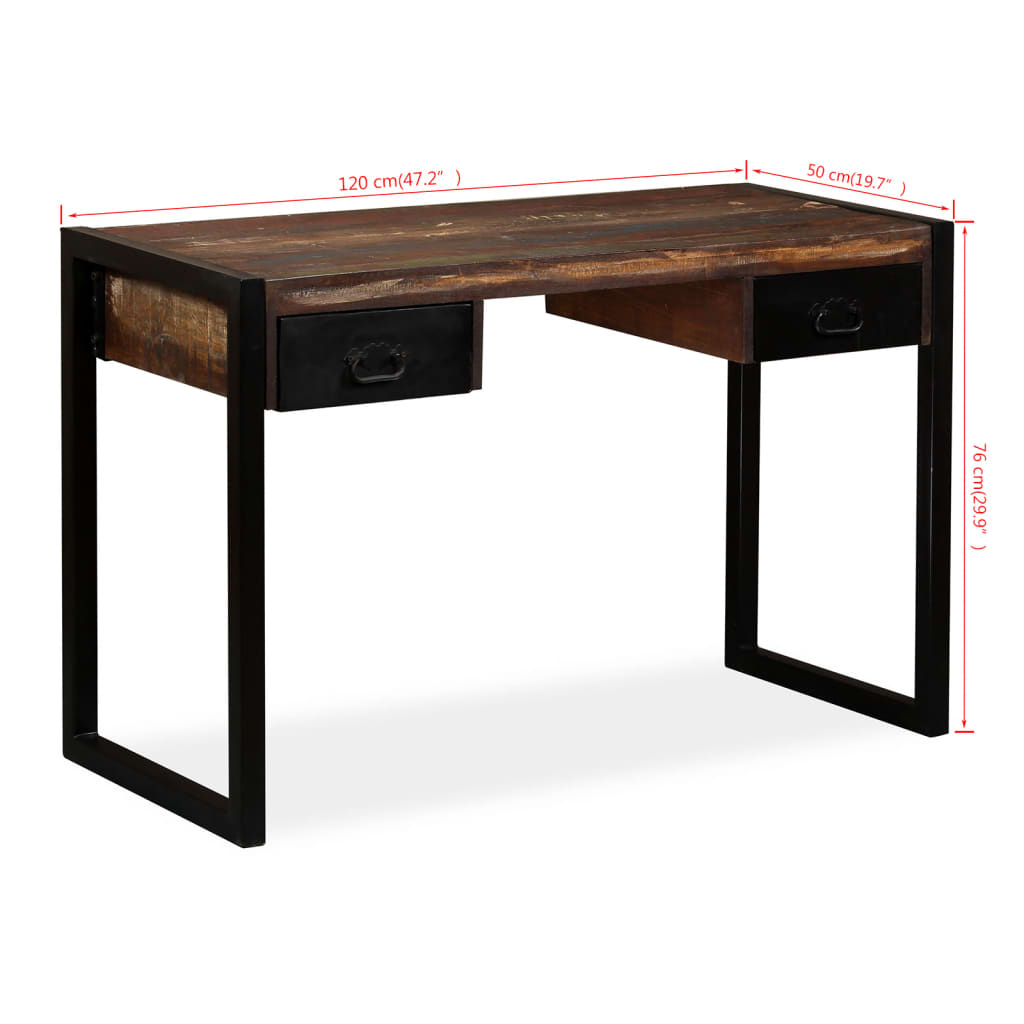 Radni stol s 2 ladice od masivnog obnovljenog drva 120x50x76 cm