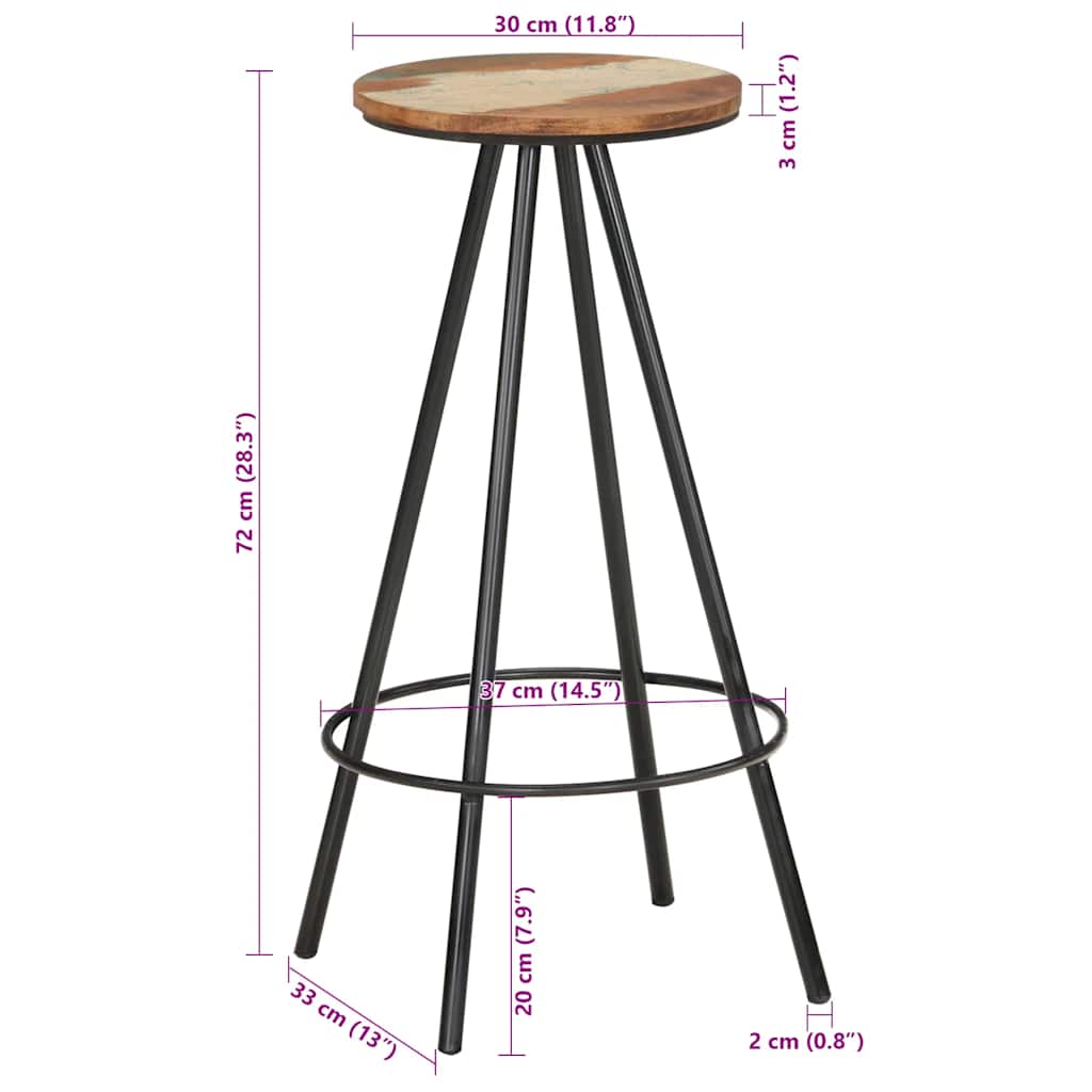 Barski stolci 4 kom od masivnog obnovljenog drva