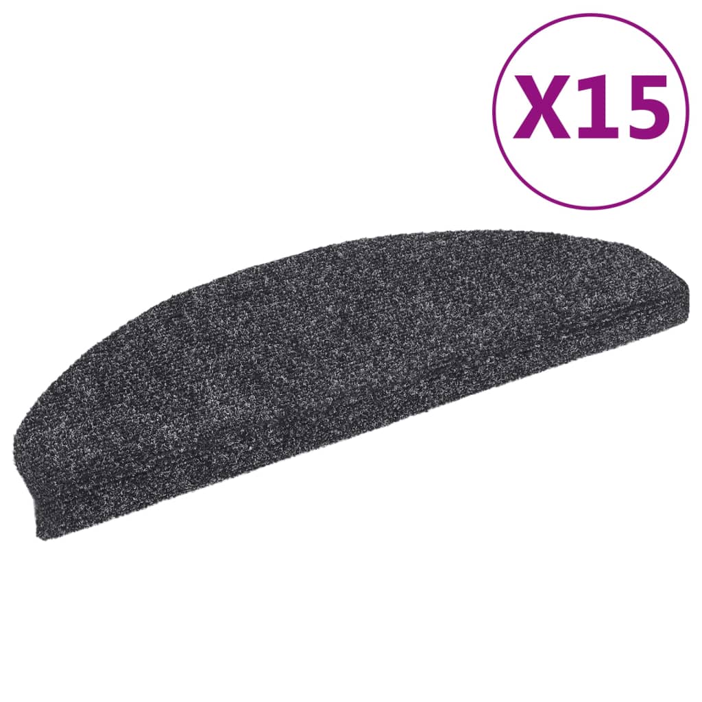 Prostirke za stepenice, samoljepljive, 15 kom, 65x21x4 cm, tamno sive, poluokrugle, velike