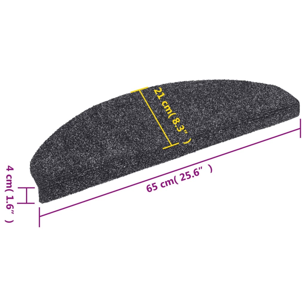 Prostirke za stepenice, samoljepljive, 15 kom, 65x21x4 cm, tamno sive, poluokrugle, velike