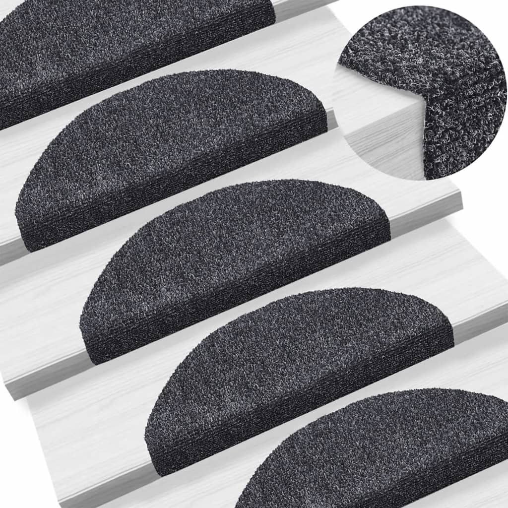 Prostirke za stepenice, samoljepljive, 15 kom, 65x21x4 cm, tamno sive, poluokrugle, velike