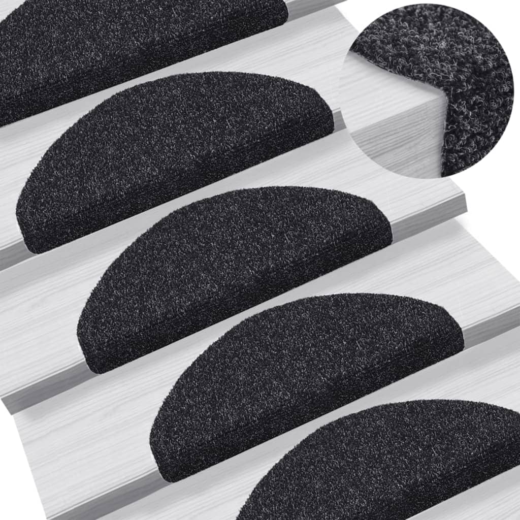 Prostirke za stepenice, samoljepljive, 15 kom, 65x21x4 cm, crne, poluokrugle, velike