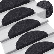 Prostirke za stepenice, samoljepljive, 15 kom, 65x21x4 cm, crne, poluokrugle, velike