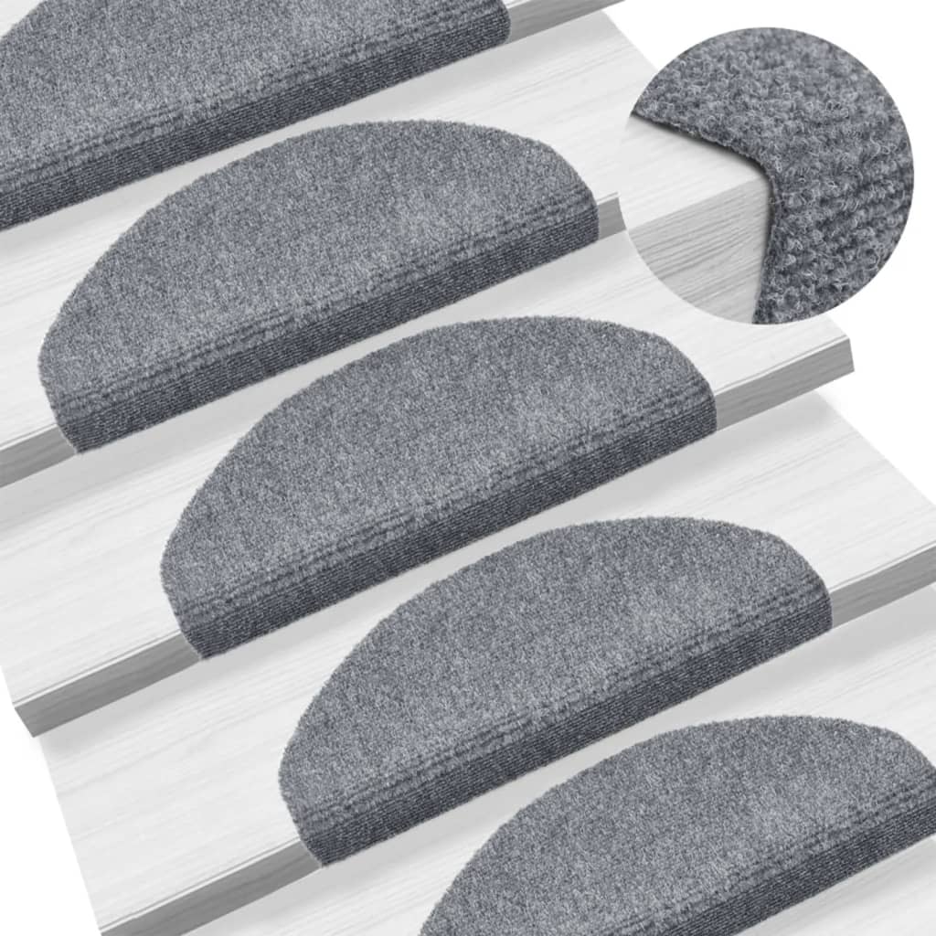 Prostirke za stepenice, samoljepljive, 15 kom, 65x21x4 cm, svijetlo sive, poluokrugle, velike