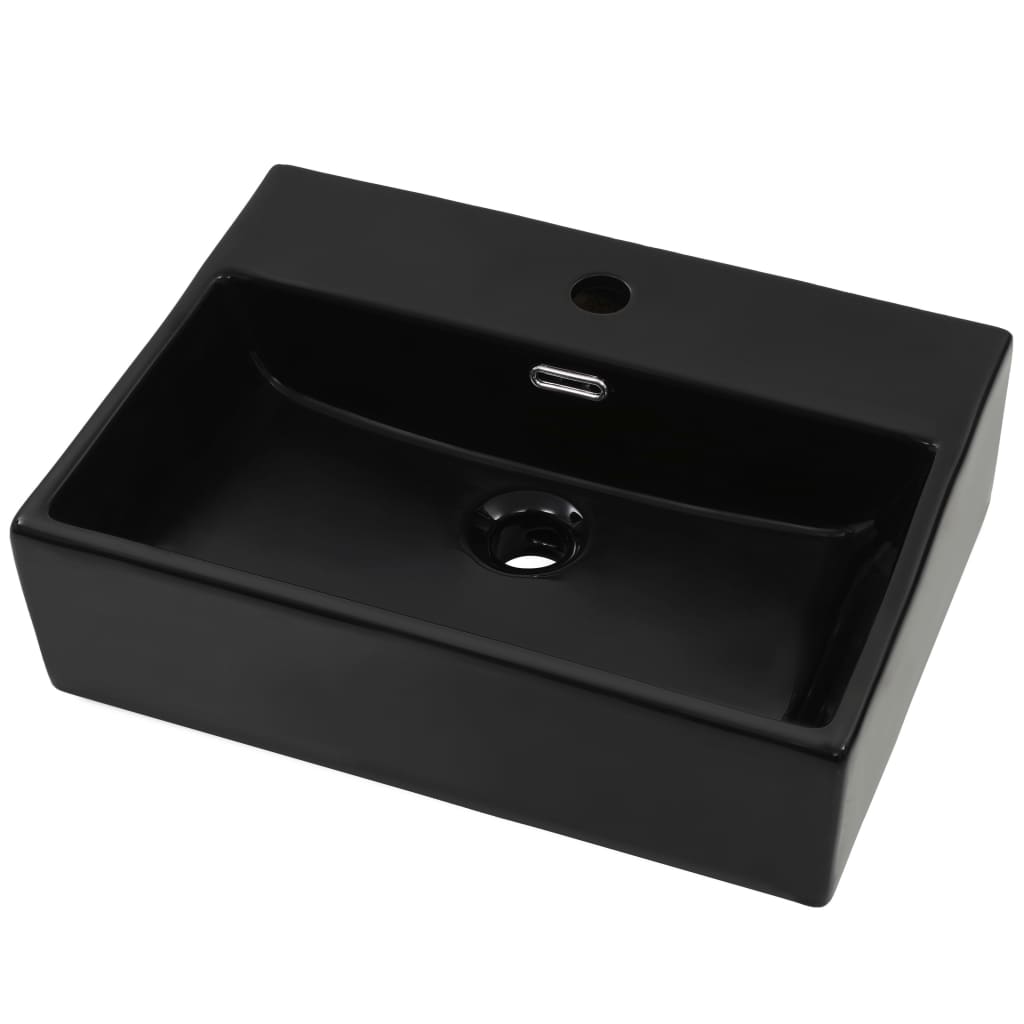 Umivaonik s otvorom za slavinu keramički crni 51,5 x 38,5 x 15 cm