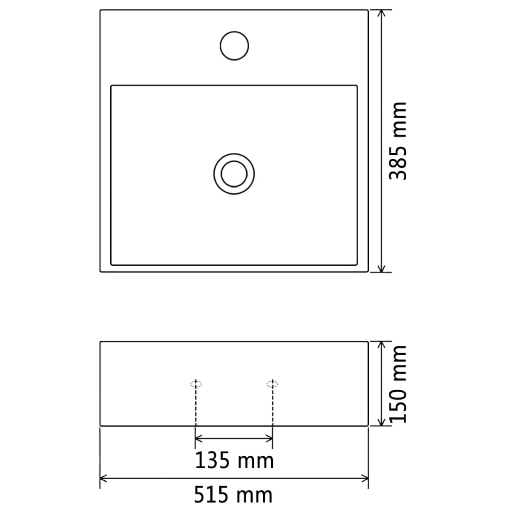Umivaonik s otvorom za slavinu keramički crni 51,5 x 38,5 x 15 cm