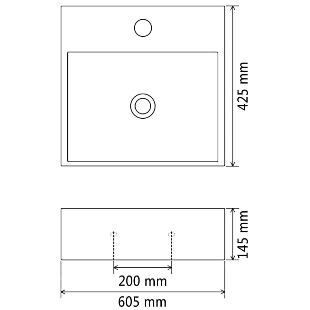 Umivaonik s otvorom za slavinu keramički crni 60,5 x 42,5 x 14,5 cm
