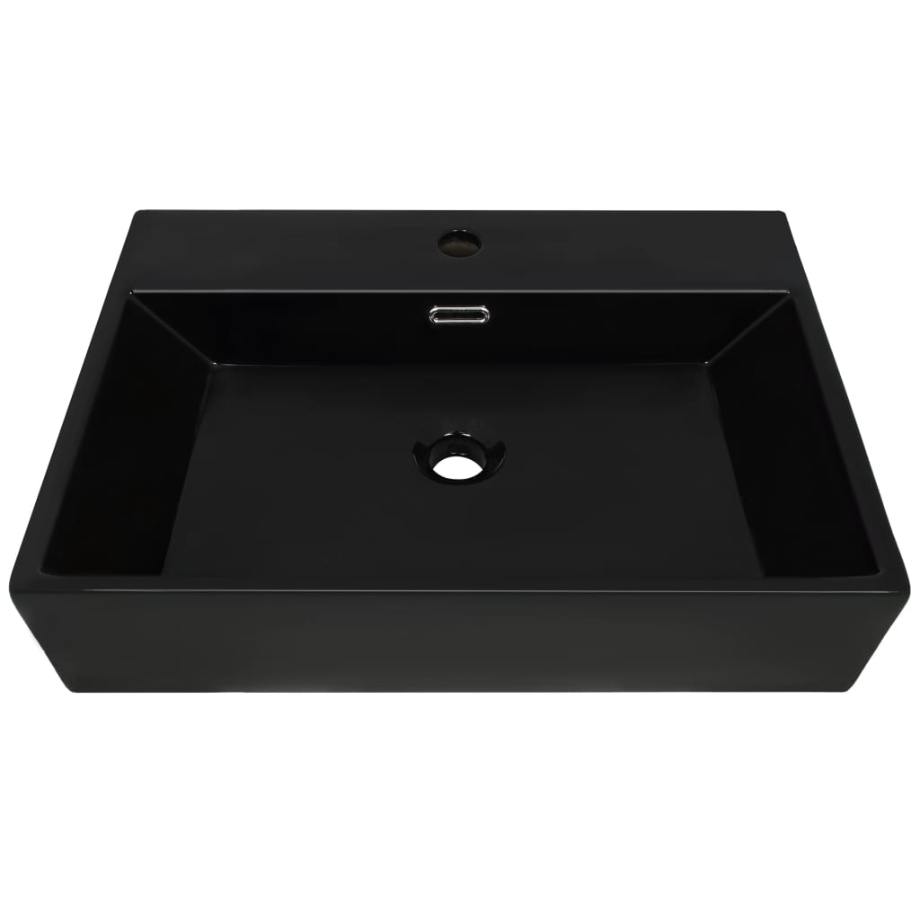 Umivaonik s otvorom za slavinu keramički crni 76 x 42,5 x 14,5 cm
