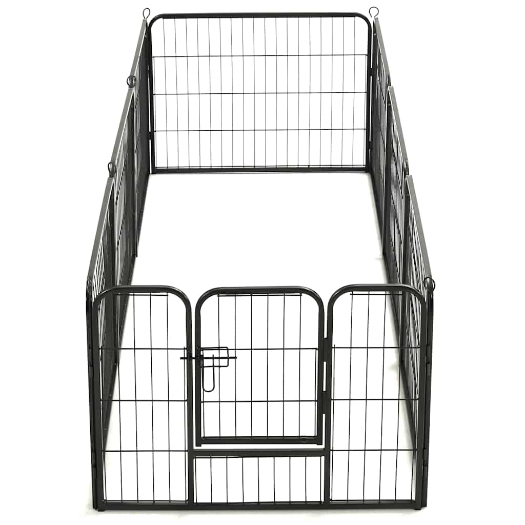 Ograda za pse s 8 ploča od čelika 60 x 80 cm crna