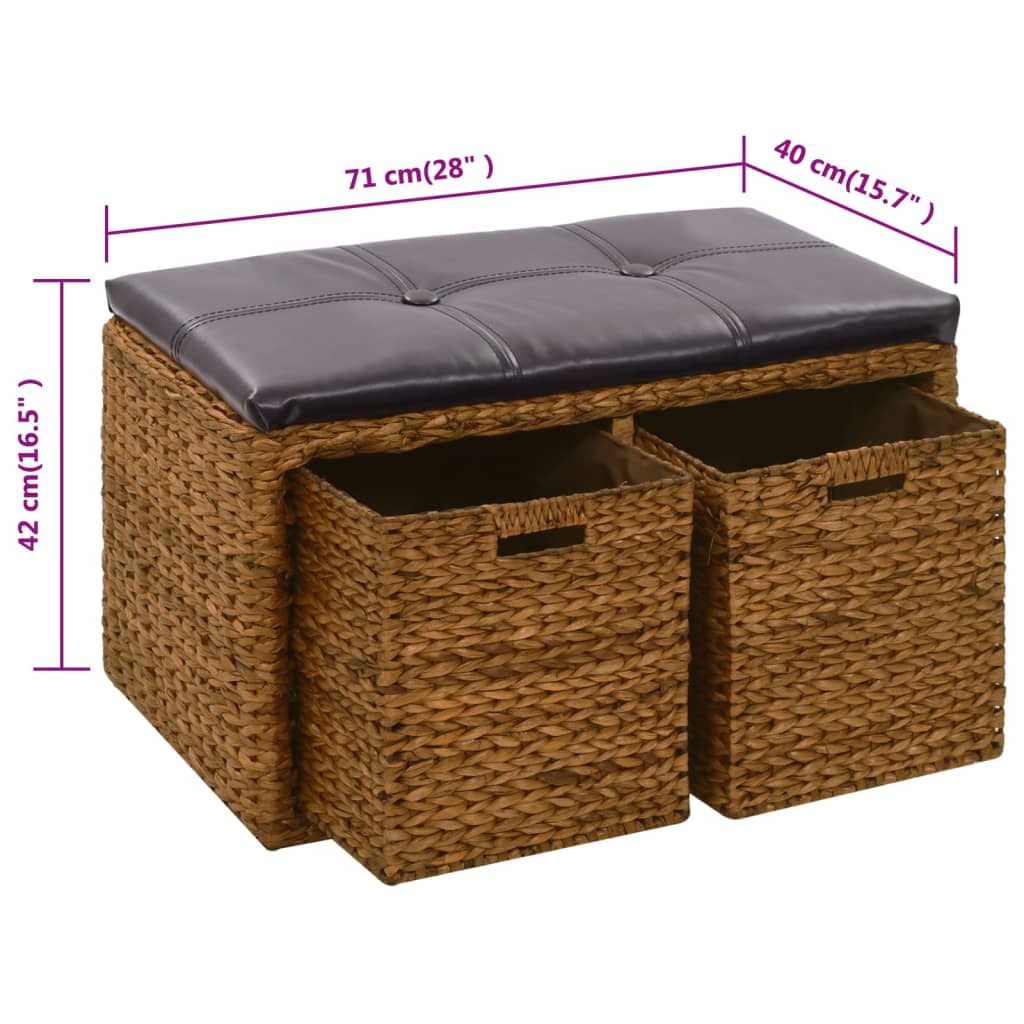 Klupa s 2 košare od morske trave 71 x 40 x 42 cm smeđa