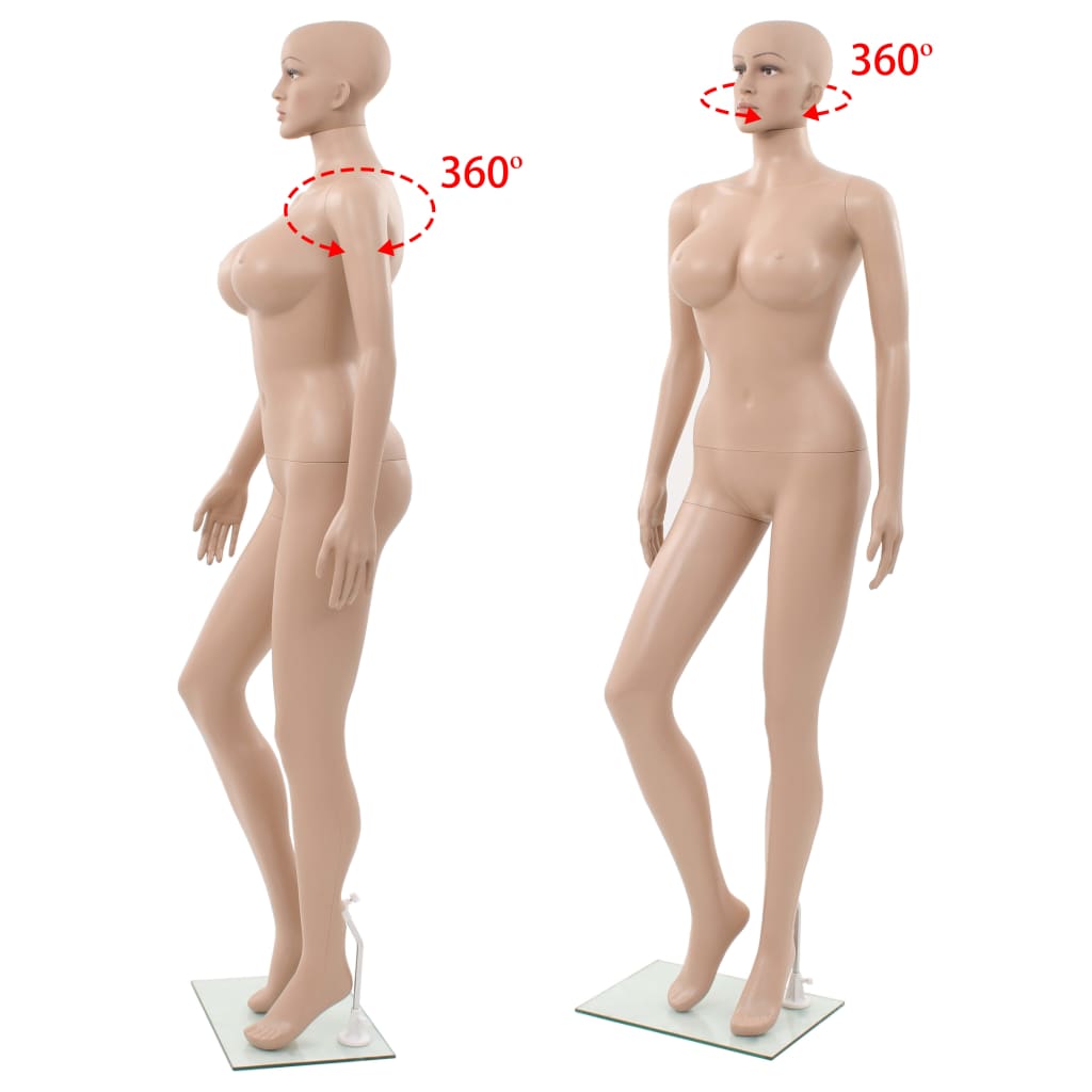 Seksi ženska lutka za izlog sa staklenim postoljem bež 180 cm