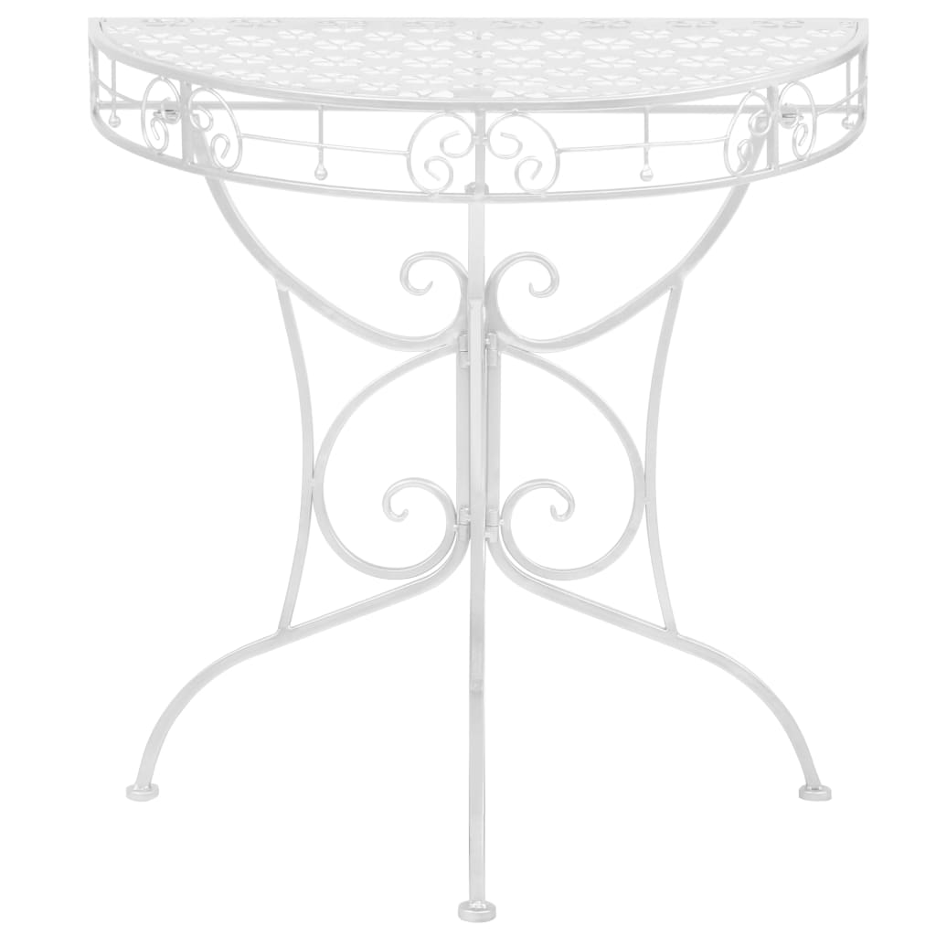 Bočni starinski stolić polukružni metalni 72x36x74 cm srebrni