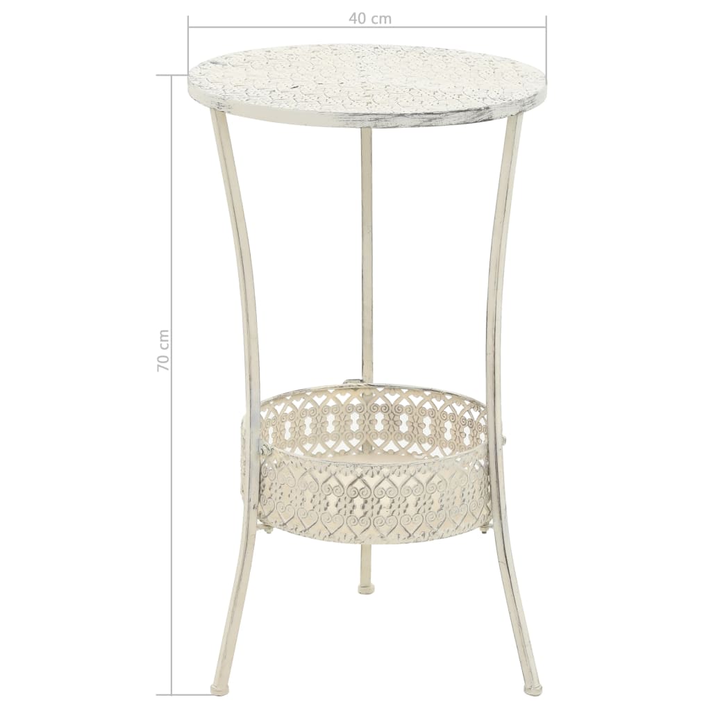 Stolić za bistro u starinskom stilu okrugli metalni 40 x 70 cm bijeli