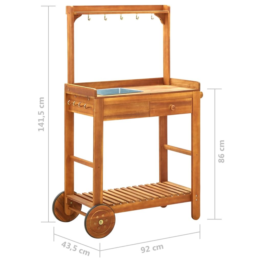 Vrtna kuhinjska kolica od bagremovog drva 92 x 43,5 x 141,5 cm