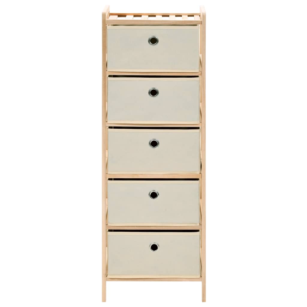 Stalak za pohranu s 5 košara od tkanine bež od cedrovine