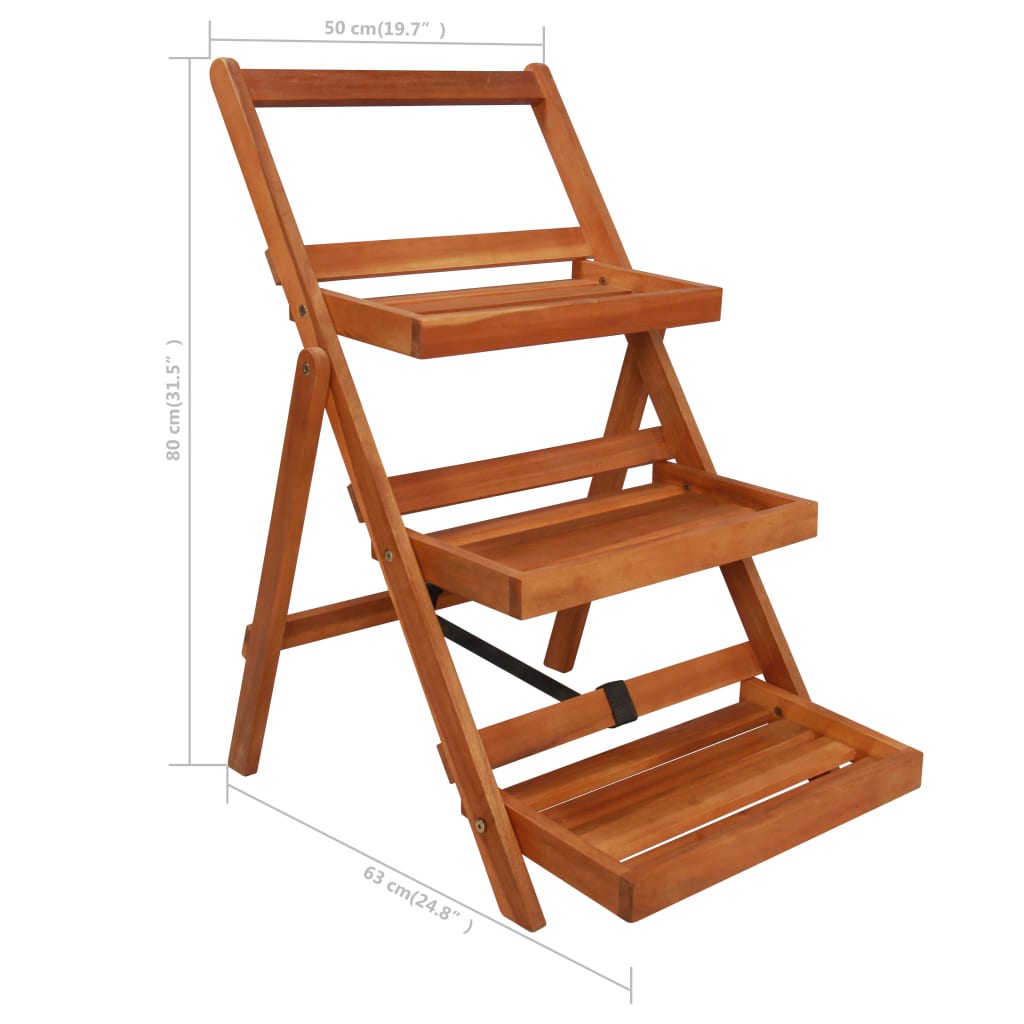 Stalak za biljke s 3 razine 50 x 63 x 80 cm od bagremovog drva