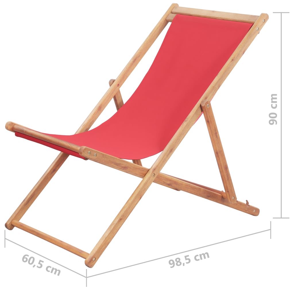 Sklopiva ležaljka za plažu od tkanine s drvenim okvirom crvena