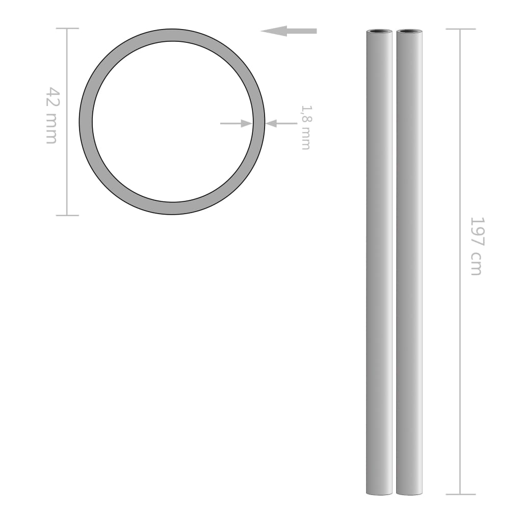 Cijevi od nehrđajućeg čelika 2 kom okrugle V2A 2m Ø 42 x 1,8 mm