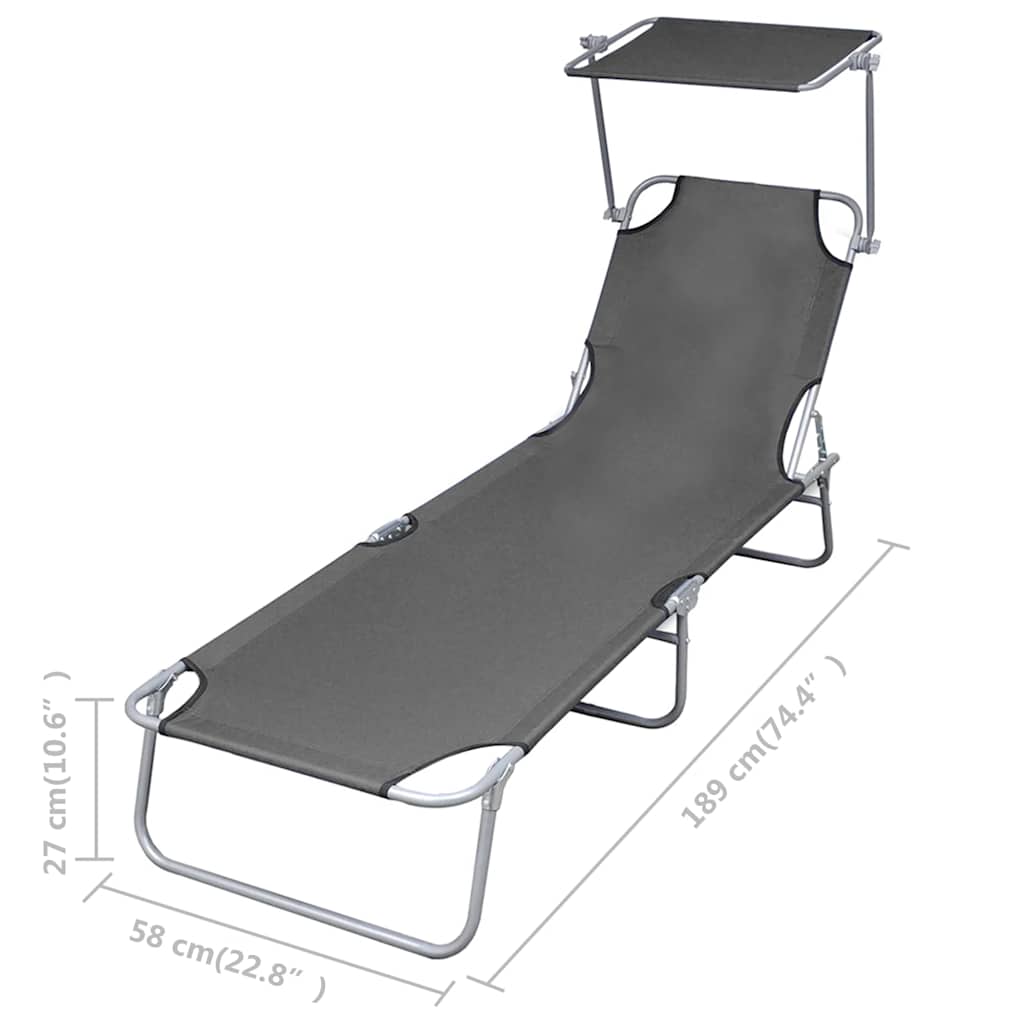 Sklopiva ležaljka za sunčanje s krovom čelična siva