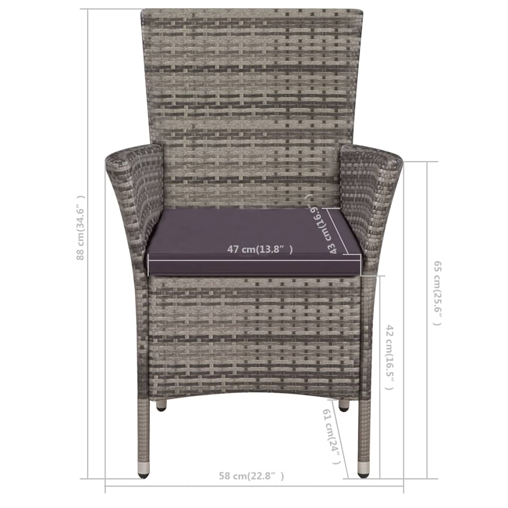 3-dijelni bistro set od poliratana sivi