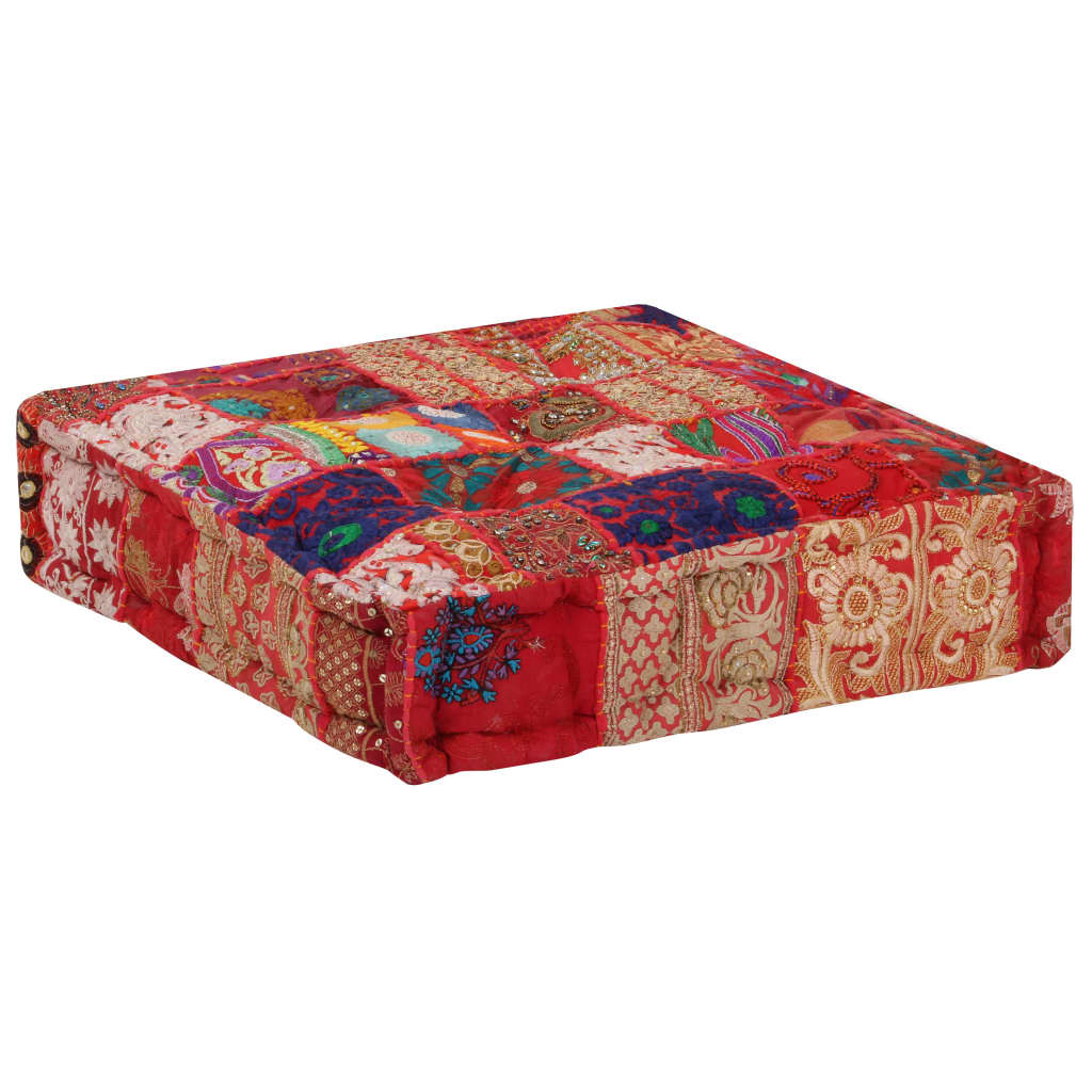Tabure s patchworkom četvrtasti pamučni 50 x 50 x 12 cm crveni