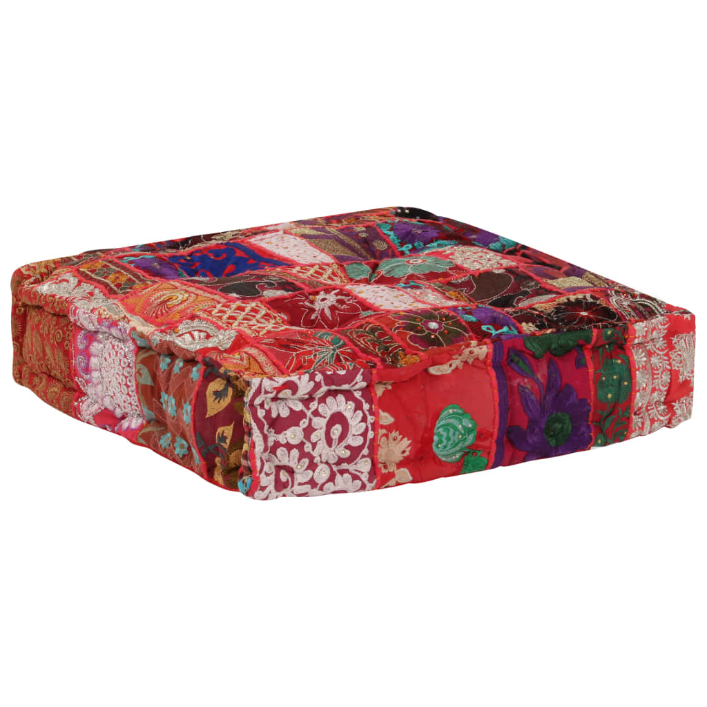 Tabure s patchworkom četvrtasti pamučni 50 x 50 x 12 cm crveni