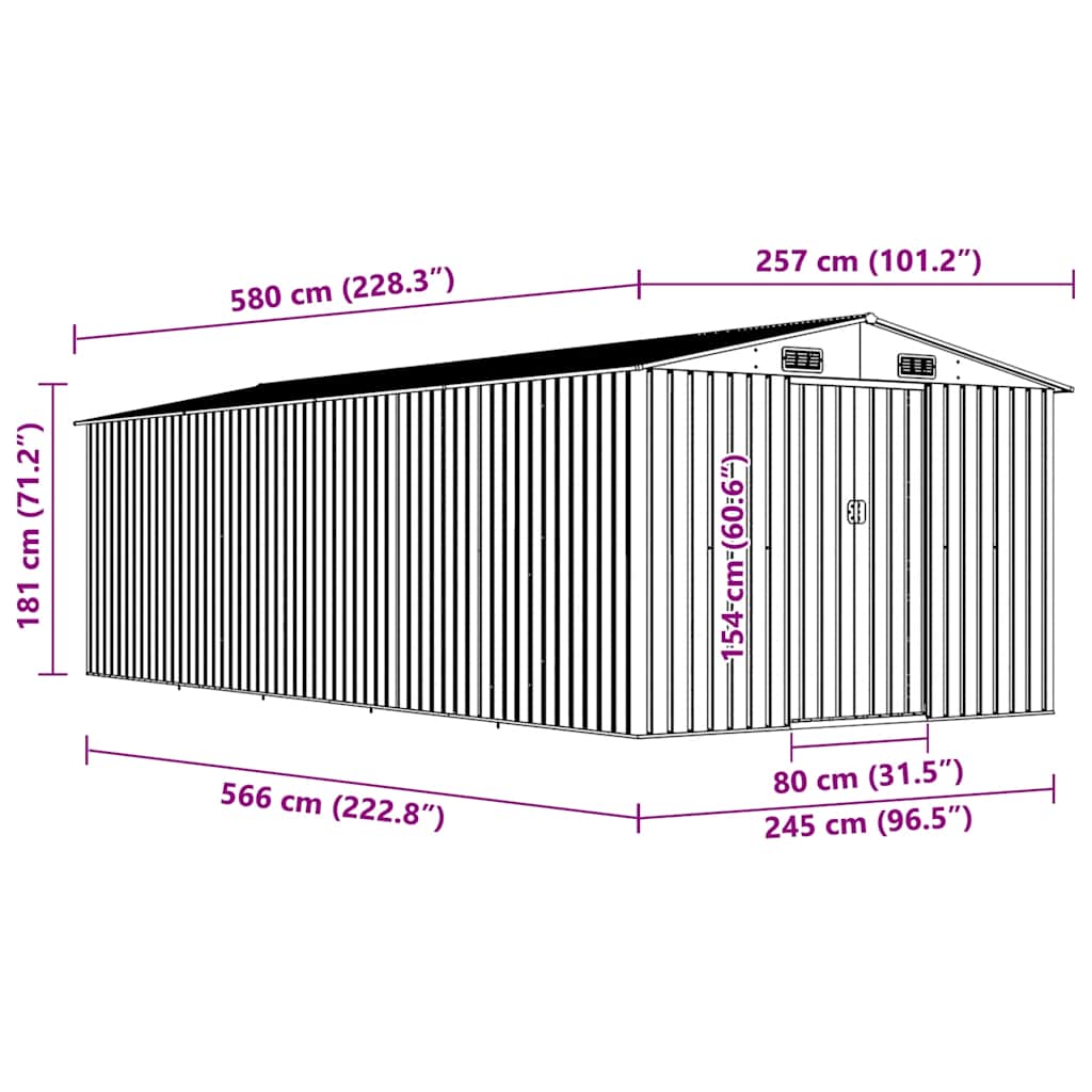 Vrtno spremište 257 x 580 x 181 cm metalno sivo