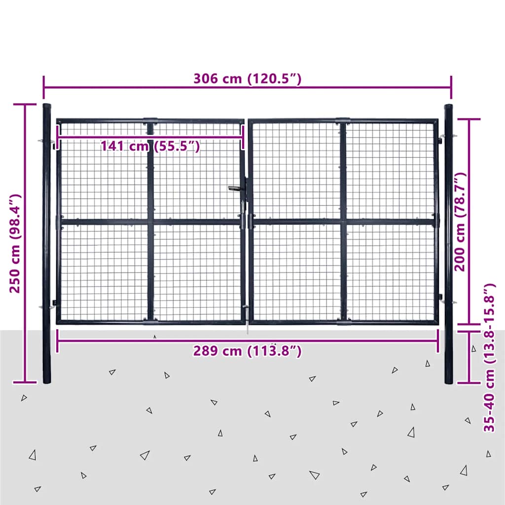 Vrtna vrata od mrežastog čelika 300x200 cm, siva