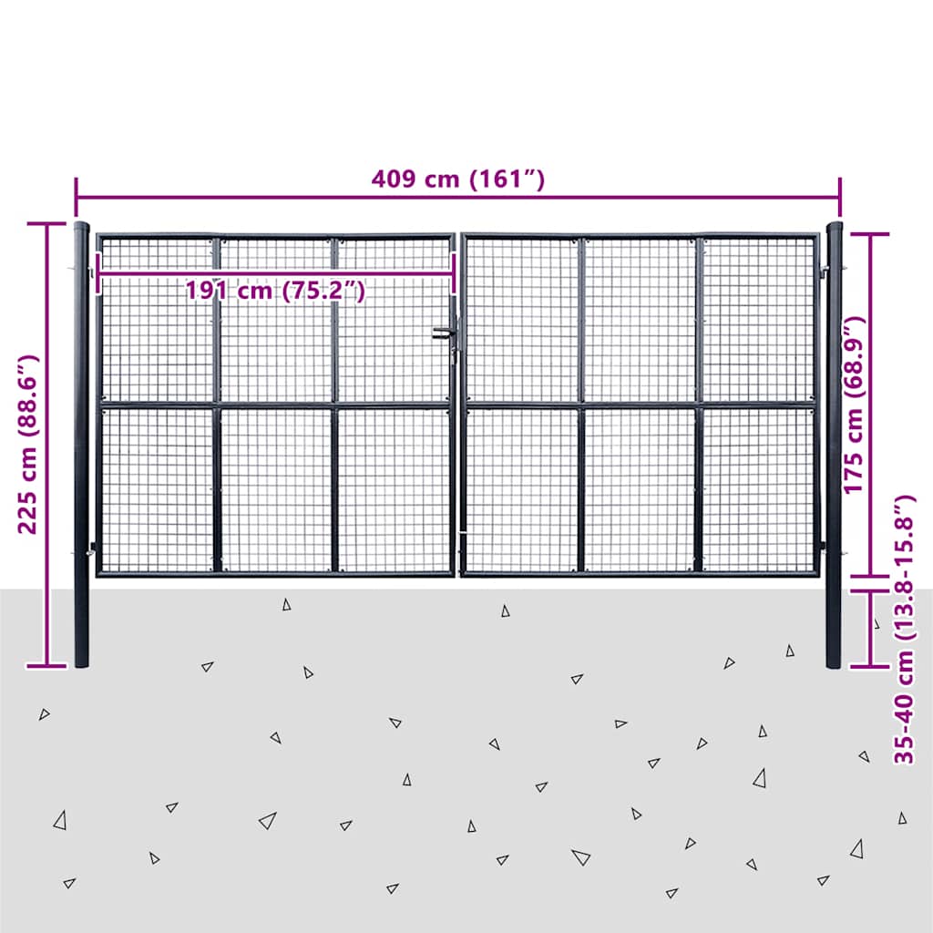 Vrtna vrata od mrežastog čelika 400x200 cm, siva